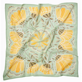 Mint Green Floral Silk Bandana 34x34 inches designed with yellow flowers in a chic pattern