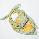 Mint green and yellow floral silk bandana 34x34 inches designed, perfect wild rag Hazel style