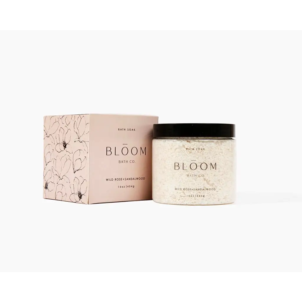 Wild Rose Bath Soak jar with Bloom Bath Co. polished prints