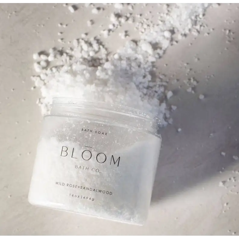 Wild Rose Bath Soak jar with Bloom Bath Co. polished prints