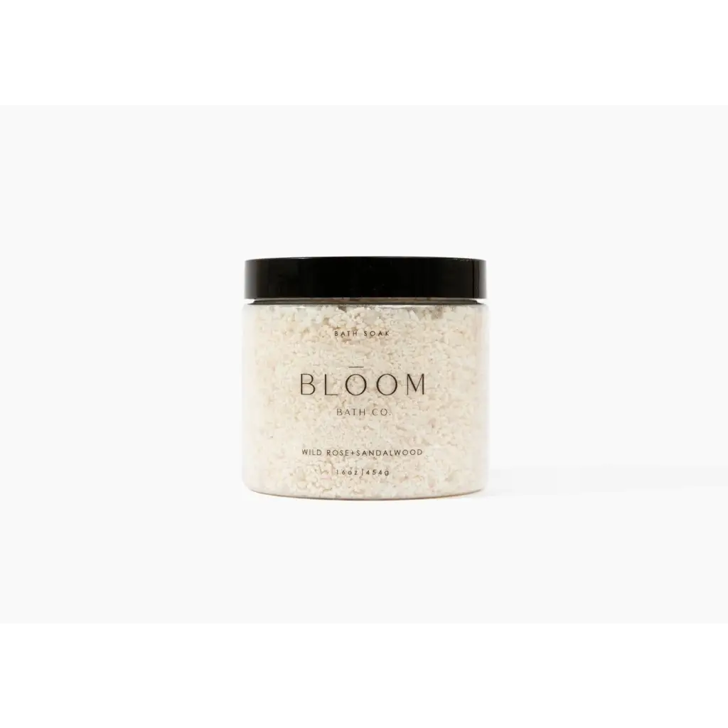 Wild Rose Bath Soak jar with Bloom Bath Co. polished prints