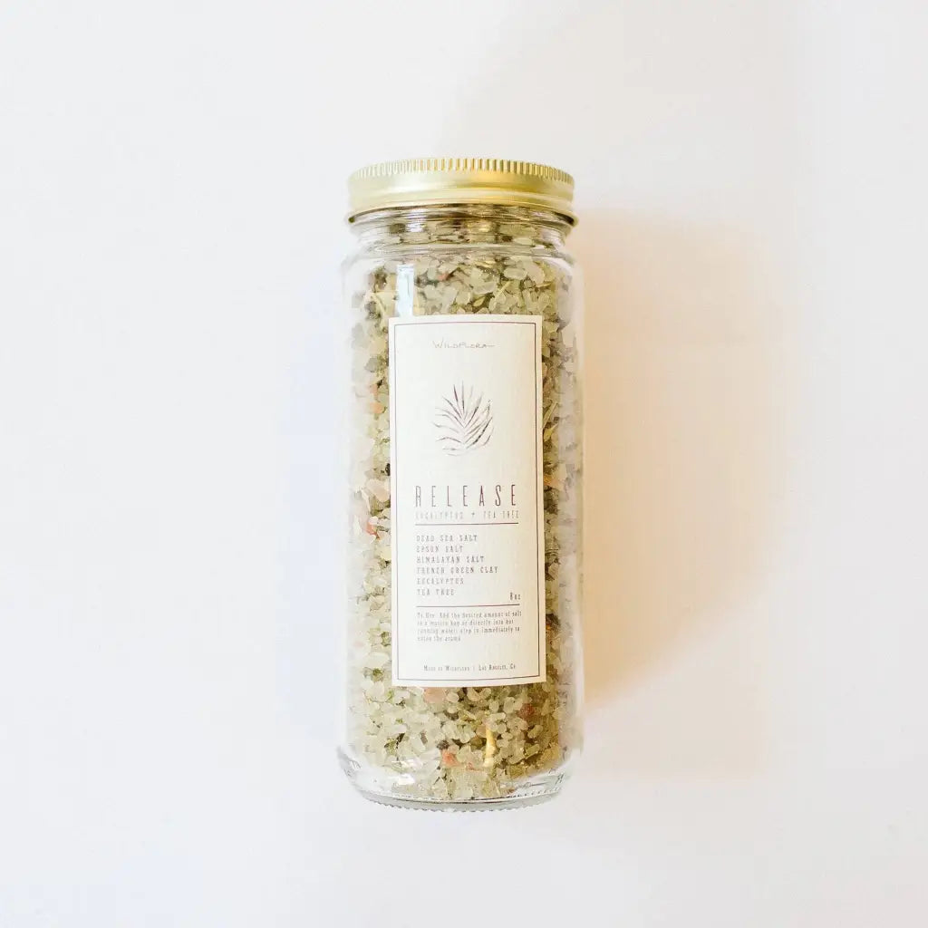 WildFlora Bath Salts Release jar with multicolored salts