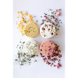 WildFlora Bath Soak Set: 4 colorful bath bombs with flowers, herbs, sodium bicarbonate, citric acid, witch hazel