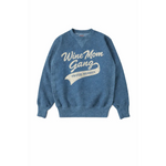 Blue heathered Wine Mom Gang sweatshirt with proud member banner