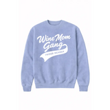Light blue Wine Mom Gang crewneck sweatshirt with proud member graphic