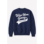 Navy blue Wine Mom Gang sweatshirt with proud member ribbon