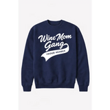 Navy blue Wine Mom Gang sweatshirt with proud member ribbon