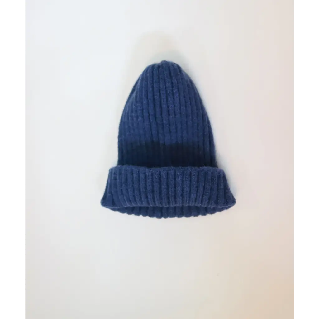 Navy blue knit beanie with dark stripe from our super soft beanies collection for kids