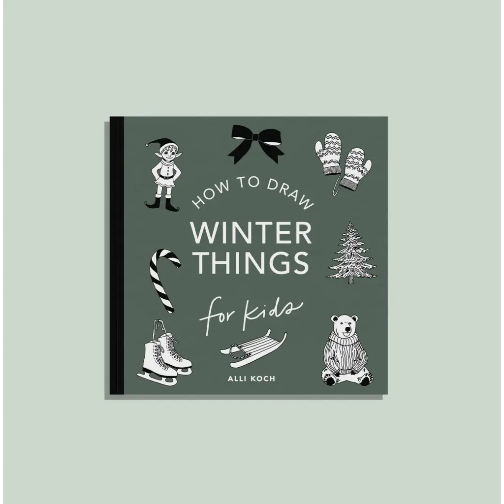 Book cover for How to Draw Winter Things for Kids with fun winter illustrations for homeschool art lessons