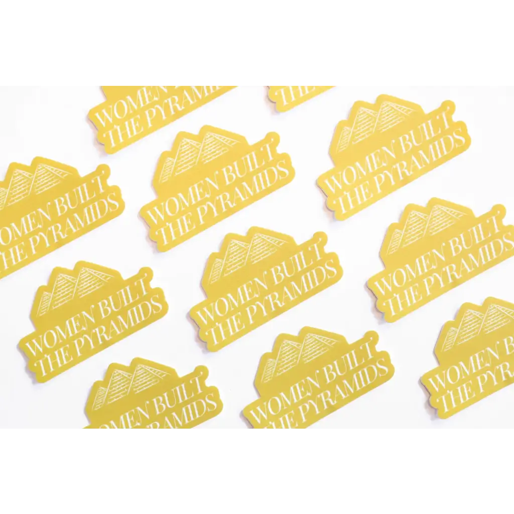 Yellow women built the pyramids sticker pattern by Polished Prints for bold statements