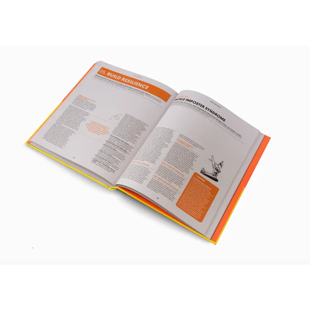 Open book with orange accents showcasing tips on changing conventional habits