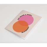 Minimalist You Made A Baby Card with pink and orange circles, blank inside for a big thing