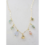Zodiac air charm necklace with crescent moon, star, pastel gems