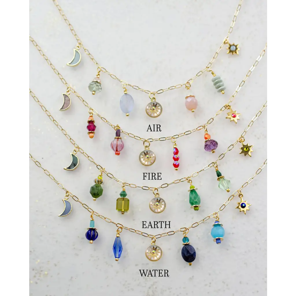 Zodiac air charm necklace with colorful gemstone elemental charms