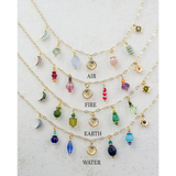 Zodiac air charm necklace with colorful gemstone elemental charms